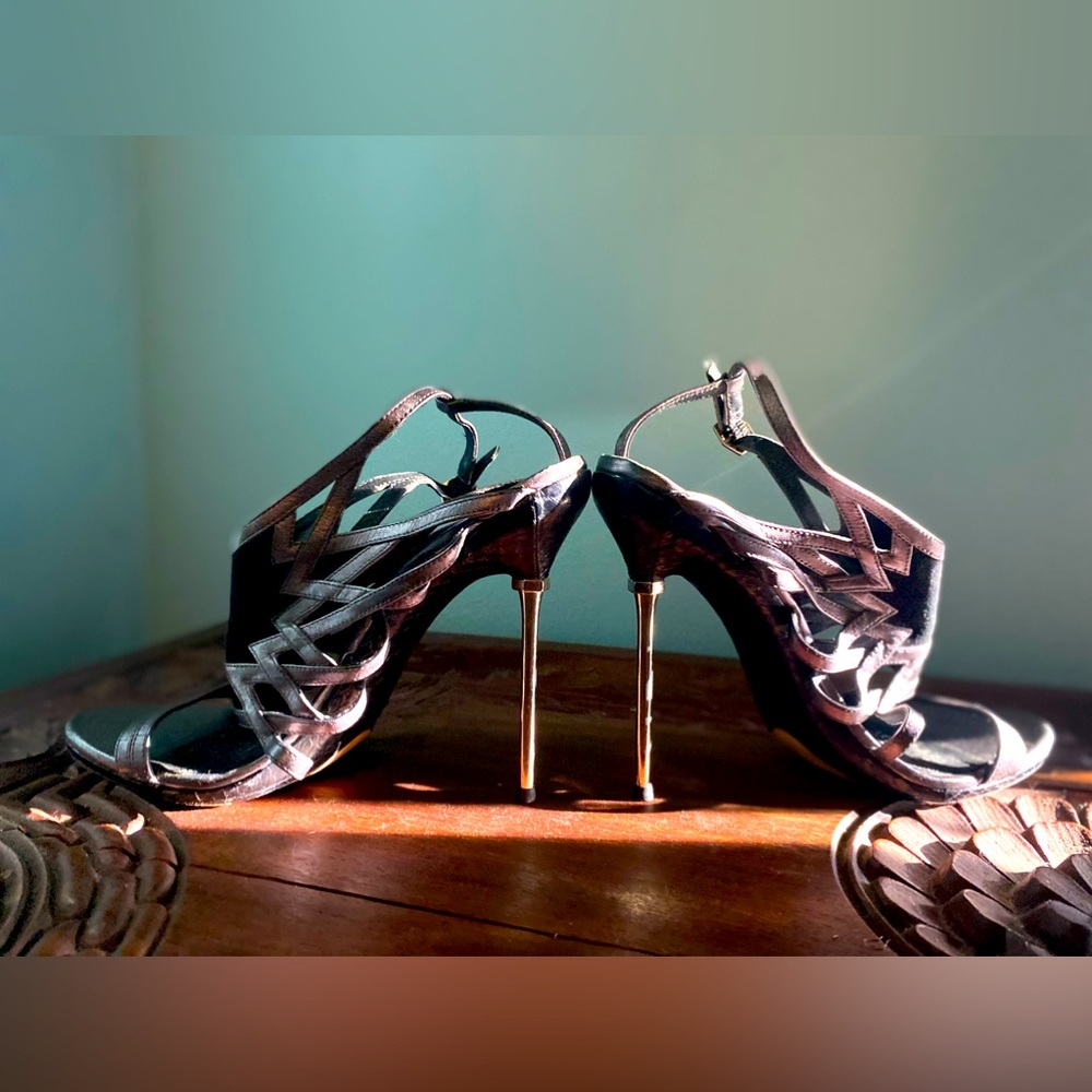 Lower price! Brian Atwood steel and suede heels. The outfit makers.